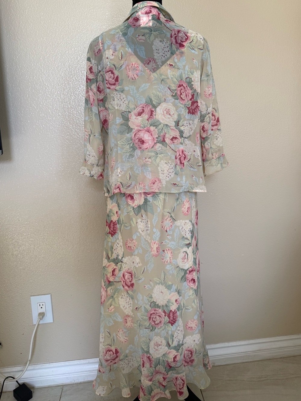 Positive Attitude Vintage Floral Maxi Dress Jacket Set Cottagecore 14P Romantic - Picture 4 of 16